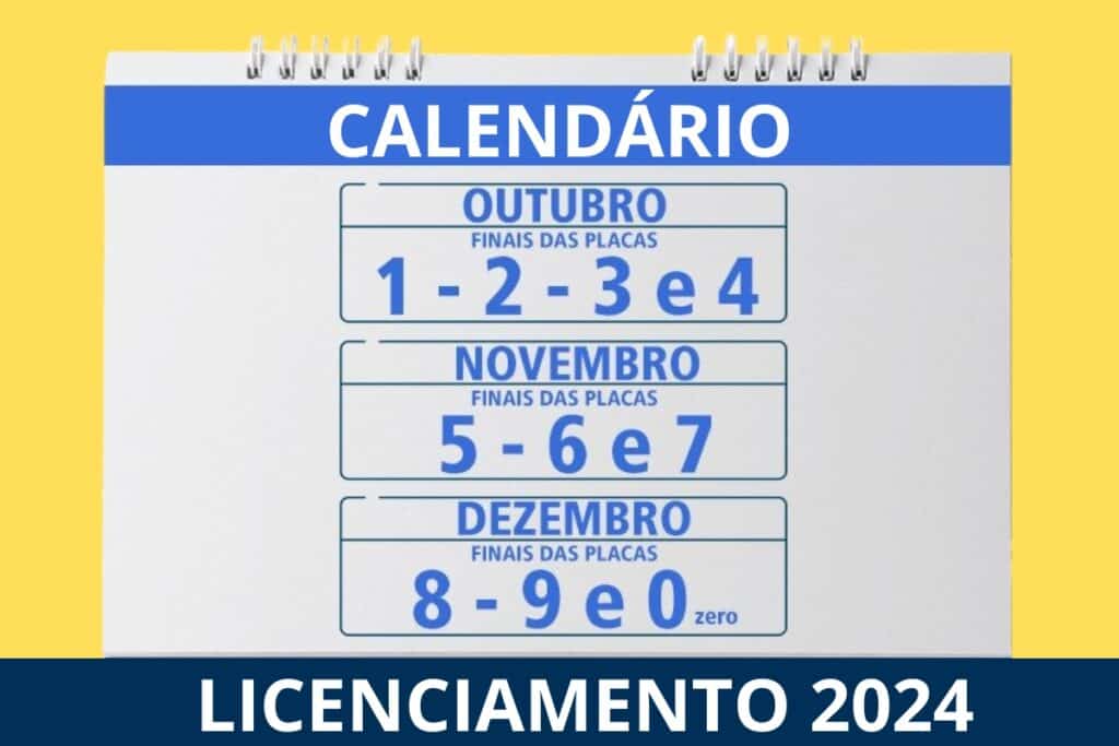 Calendário licenciamento veicular 2024, finais de placa.