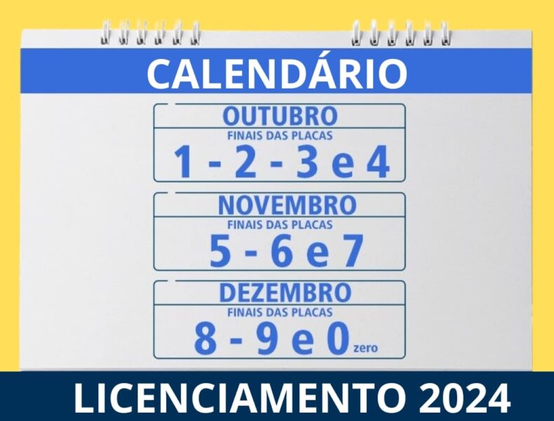 Calendário licenciamento veicular 2024, finais de placa.